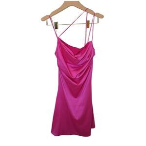 De La Vali - Frisco Silk Satin Mini Dress in Hot Pink / Size 6